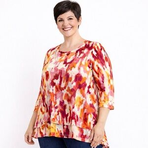 Belle by Kim Gravel Plus Size Abstract Print Tunic Top Pink Orange XL